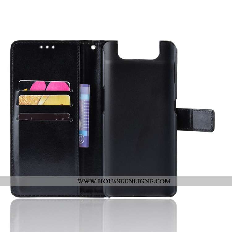 Housse Samsung Galaxy A80 Cuir Personnalité Étui Téléphone Portable Coque Carte Portefeuille Noir