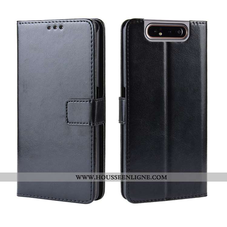 Housse Samsung Galaxy A80 Cuir Personnalité Étui Téléphone Portable Coque Carte Portefeuille Noir
