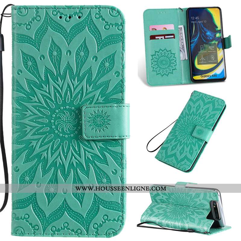 Housse Samsung Galaxy A80 Cuir Protection Tout Compris Étoile Étui Clamshell Téléphone Portable Rose