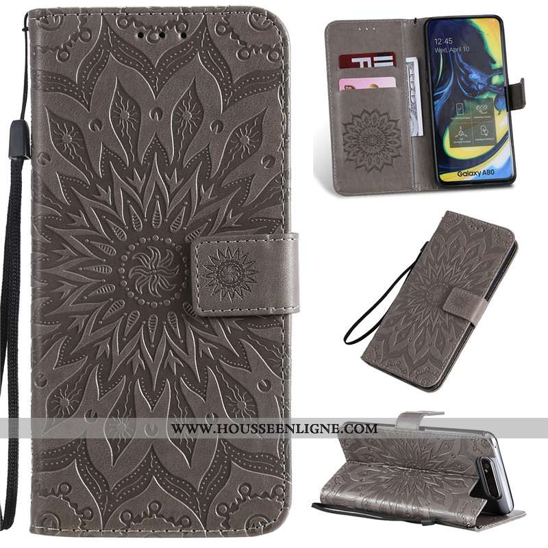 Housse Samsung Galaxy A80 Cuir Protection Tout Compris Étoile Étui Clamshell Téléphone Portable Rose