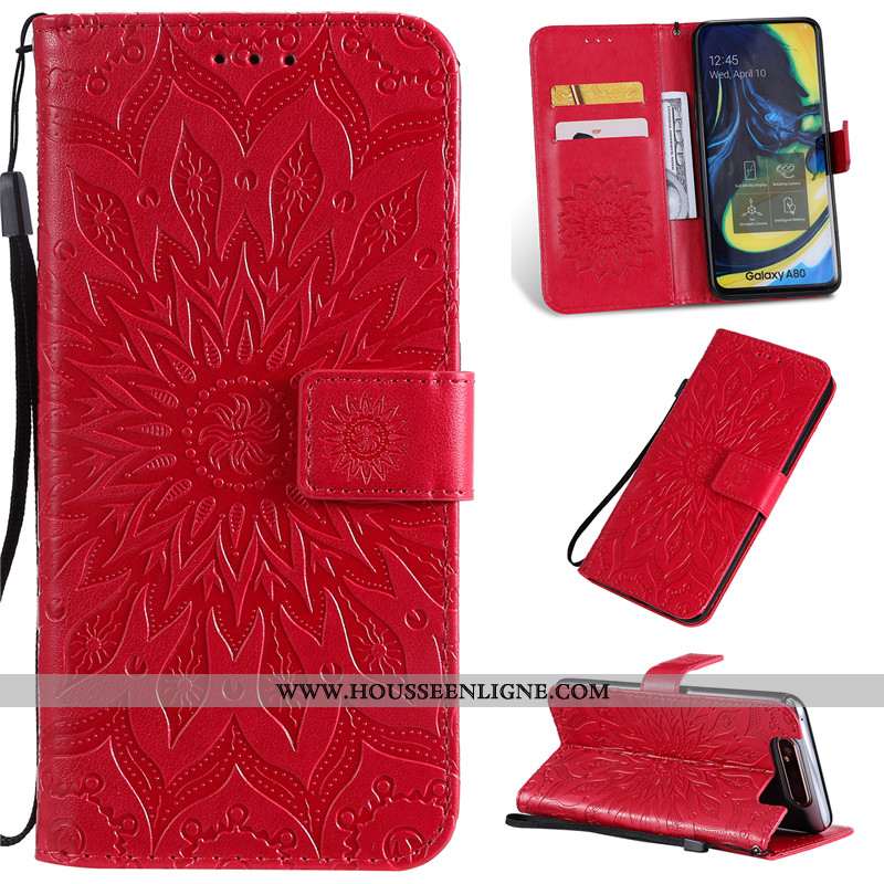 Housse Samsung Galaxy A80 Cuir Protection Tout Compris Étoile Étui Clamshell Téléphone Portable Rose