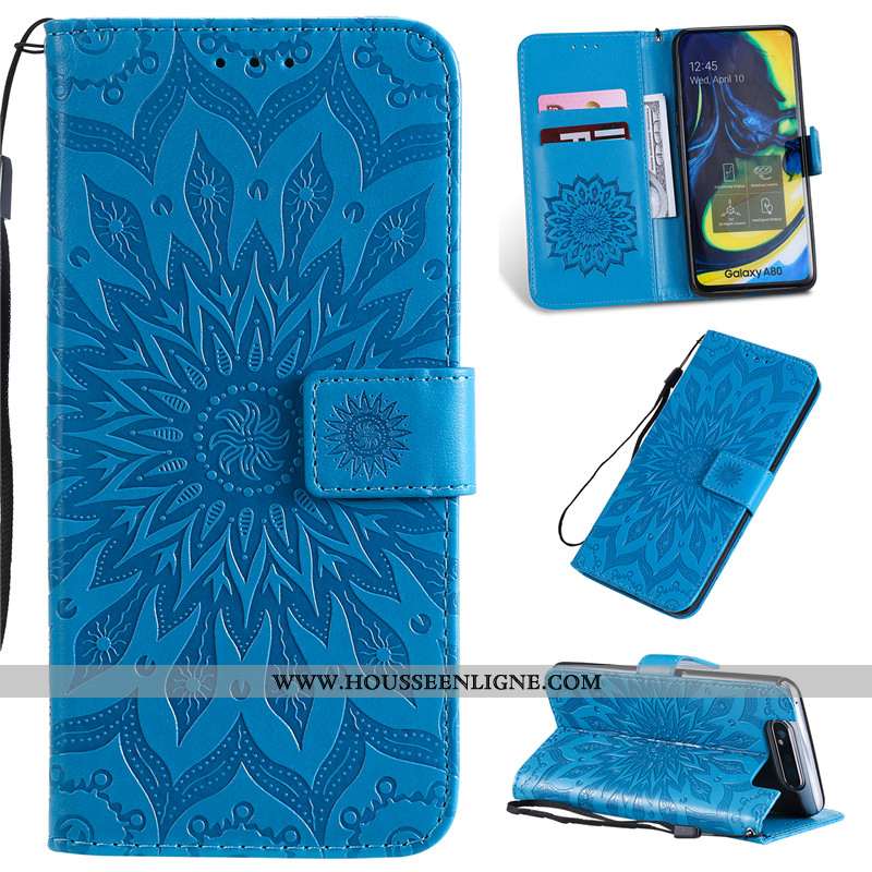 Housse Samsung Galaxy A80 Cuir Protection Tout Compris Étoile Étui Clamshell Téléphone Portable Rose