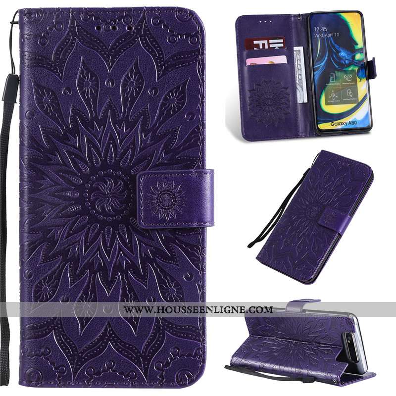 Housse Samsung Galaxy A80 Cuir Protection Tout Compris Étoile Étui Clamshell Téléphone Portable Rose