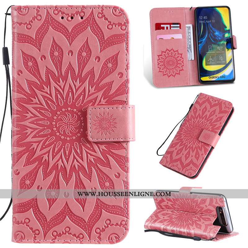Housse Samsung Galaxy A80 Cuir Protection Tout Compris Étoile Étui Clamshell Téléphone Portable Rose