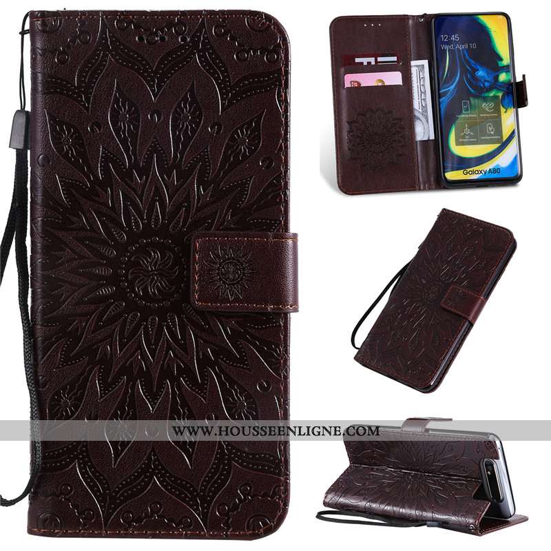 Housse Samsung Galaxy A80 Cuir Protection Tout Compris Étoile Étui Clamshell Téléphone Portable Rose