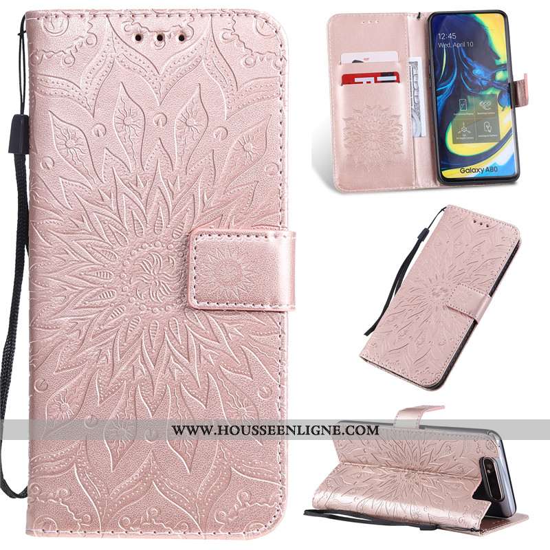 Housse Samsung Galaxy A80 Cuir Protection Tout Compris Étoile Étui Clamshell Téléphone Portable Rose