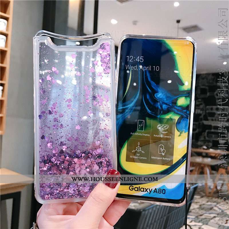 Housse Samsung Galaxy A80 Fluide Doux Personnalité Quicksand Téléphone Portable Violet Net Rouge Éto