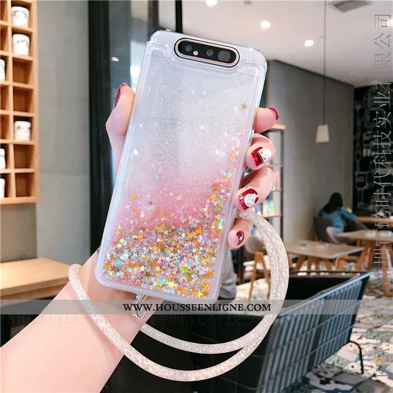 Housse Samsung Galaxy A80 Fluide Doux Personnalité Quicksand Téléphone Portable Violet Net Rouge Éto