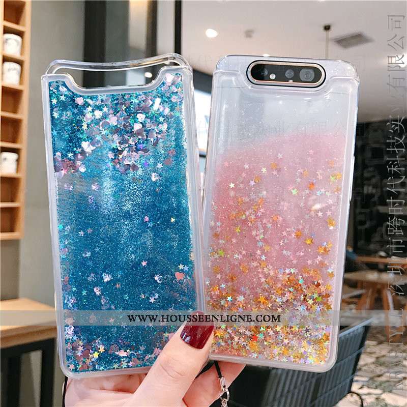 Housse Samsung Galaxy A80 Fluide Doux Personnalité Quicksand Téléphone Portable Violet Net Rouge Éto