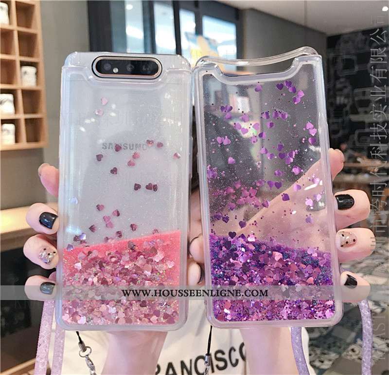 Housse Samsung Galaxy A80 Fluide Doux Personnalité Quicksand Téléphone Portable Violet Net Rouge Éto