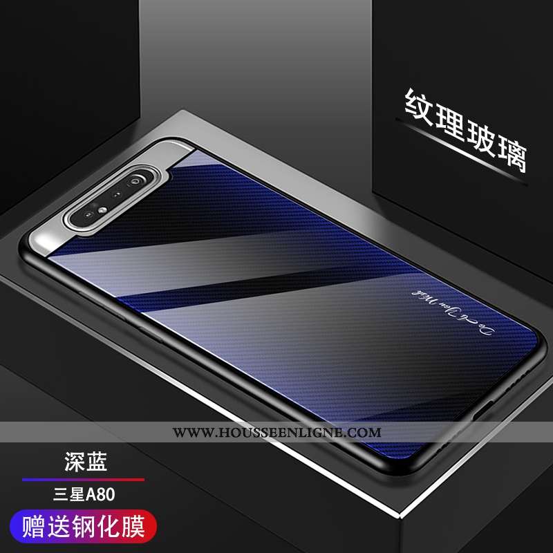 Housse Samsung Galaxy A80 Mode Protection Membrane Bleu Marin Téléphone Portable Tempérer Coque Bleu