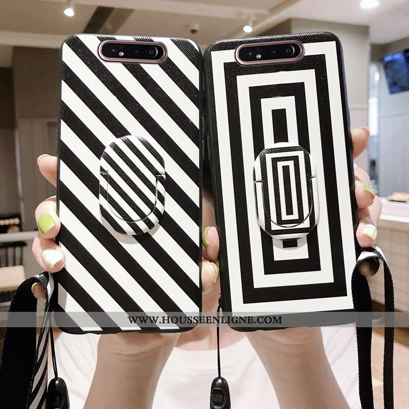Housse Samsung Galaxy A80 Ornements Suspendus Modèle Fleurie Noir Coque Étoile Téléphone Portable Bl