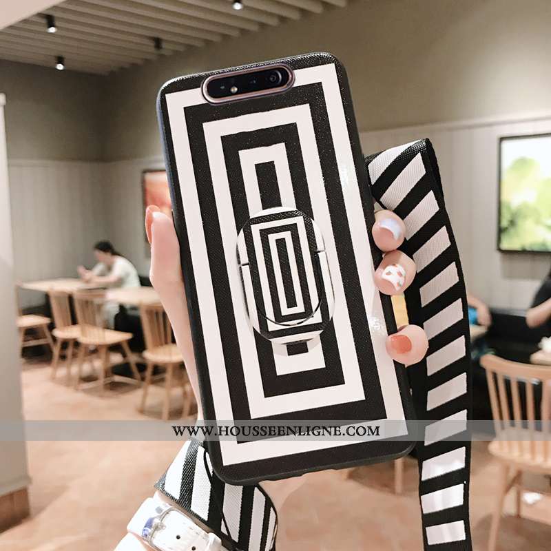 Housse Samsung Galaxy A80 Ornements Suspendus Modèle Fleurie Noir Coque Étoile Téléphone Portable Bl