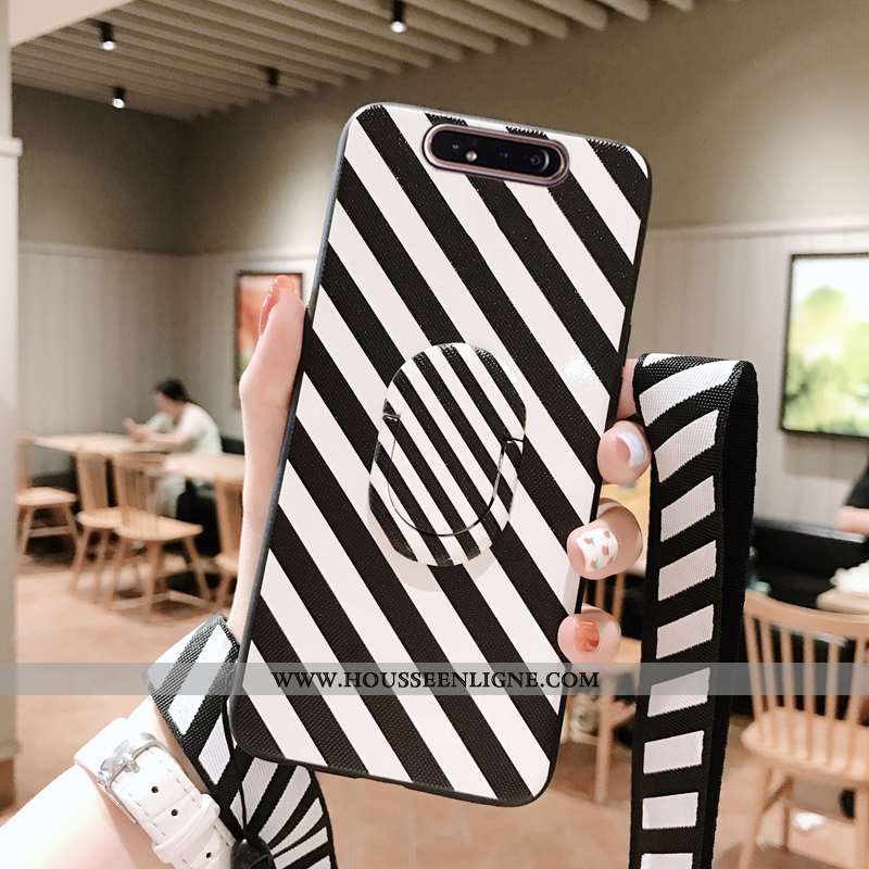 Housse Samsung Galaxy A80 Ornements Suspendus Modèle Fleurie Noir Coque Étoile Téléphone Portable Bl