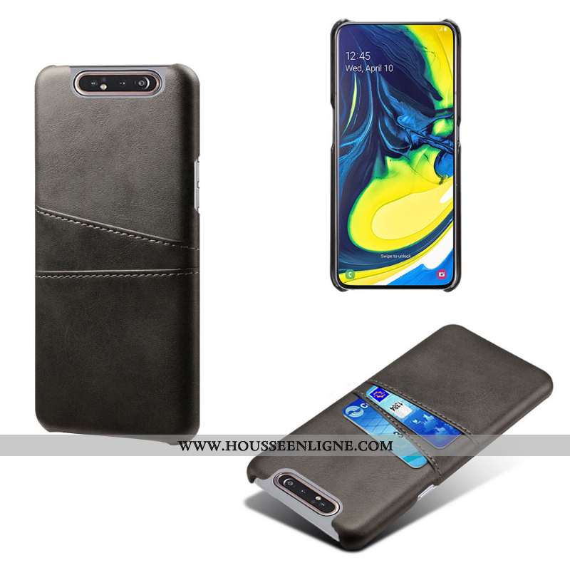 Housse Samsung Galaxy A80 Personnalité Vintage Téléphone Portable Étui Tendance Carte Business Gris