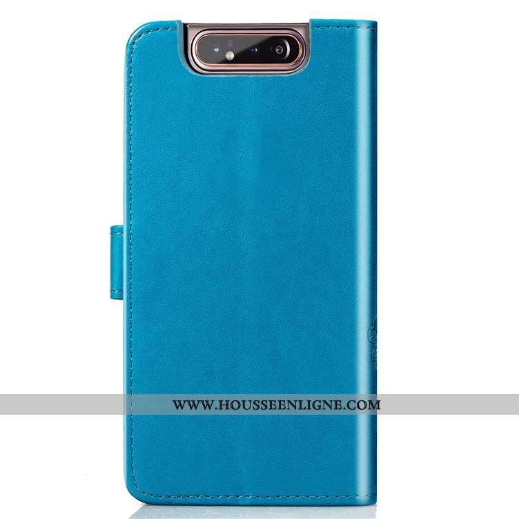 Housse Samsung Galaxy A80 Protection Cuir Téléphone Portable Carte Clamshell Coque Bleu