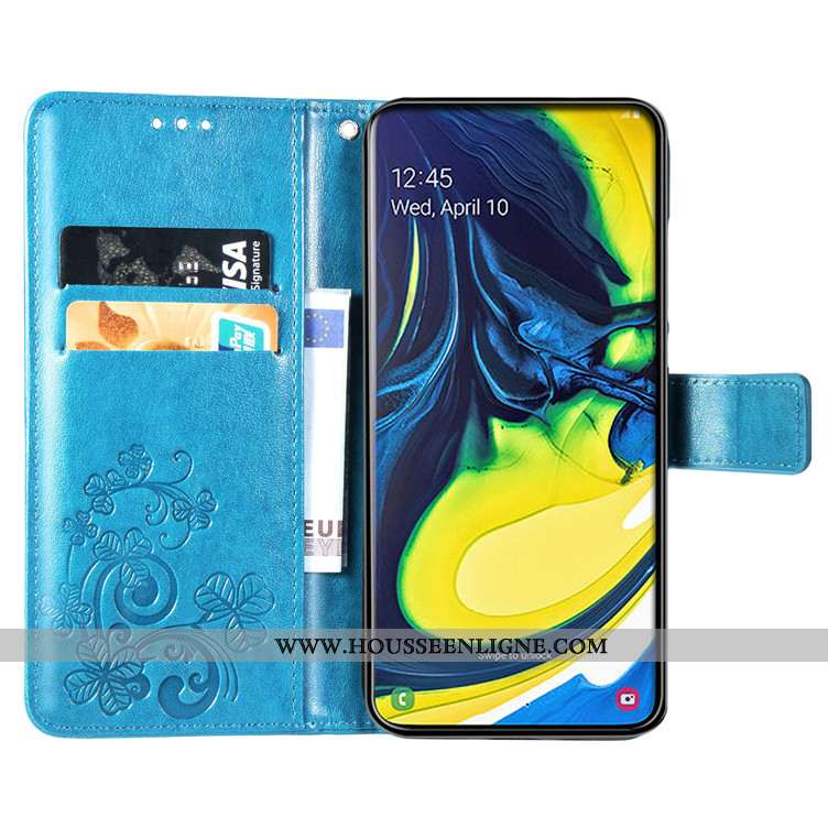 Housse Samsung Galaxy A80 Protection Cuir Téléphone Portable Carte Clamshell Coque Bleu