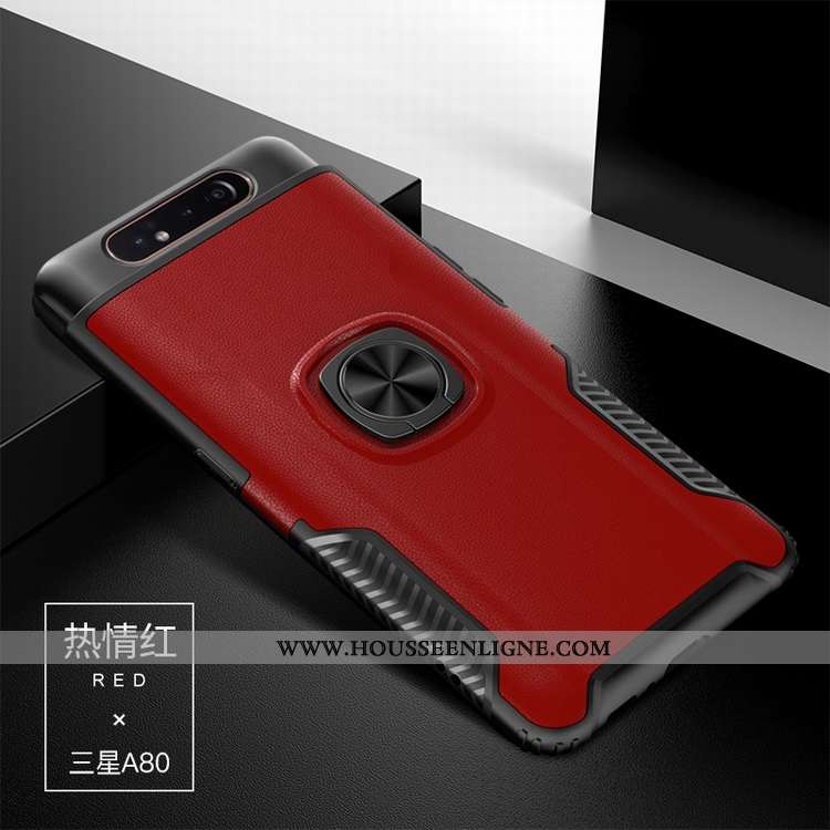 Housse Samsung Galaxy A80 Protection Cuir Étoile Difficile Support Coque Modèle Fleurie Rouge