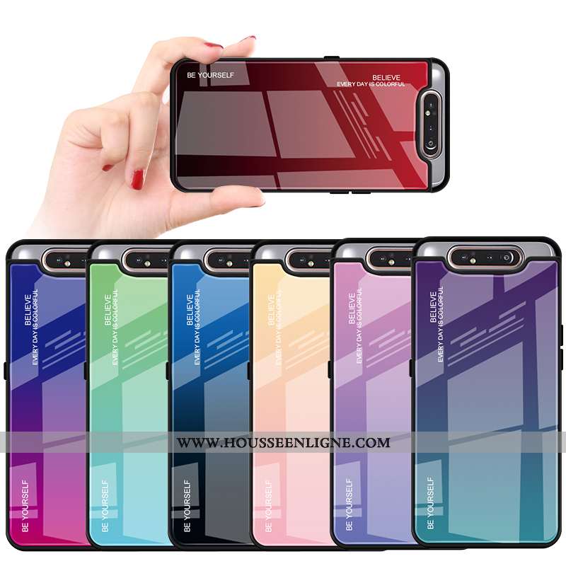 Housse Samsung Galaxy A80 Protection Verre Couvercle Arrière Dégradé De Couleur Téléphone Portable T