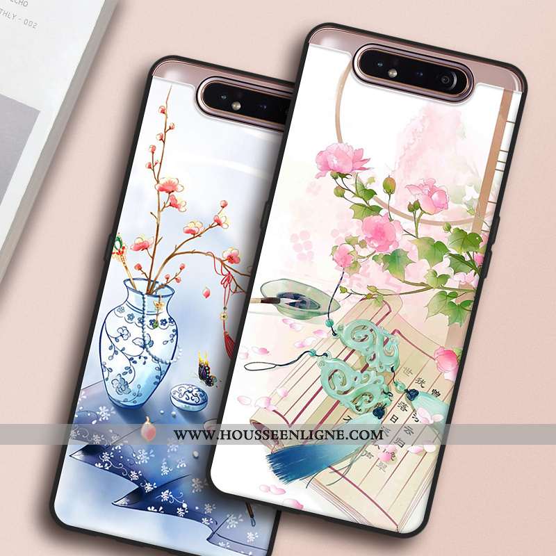 Housse Samsung Galaxy A80 Protection Vintage Style Chinois Frais Étoile Petit Art Blanche