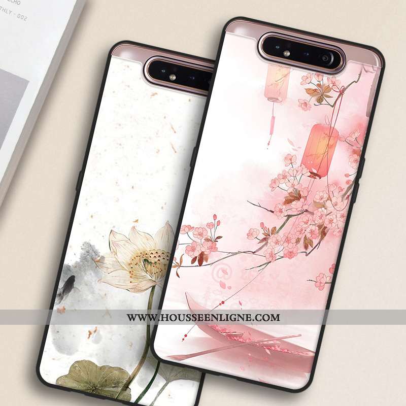 Housse Samsung Galaxy A80 Protection Vintage Style Chinois Frais Étoile Petit Art Blanche