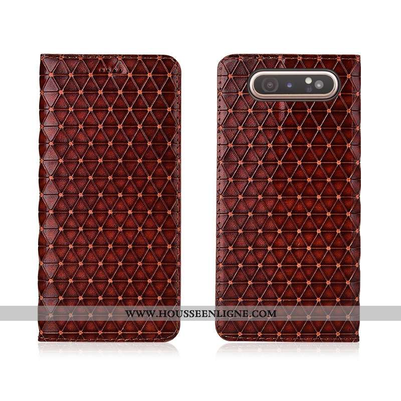 Housse Samsung Galaxy A80 Tendance Cuir Incassable Fluide Doux Délavé En Daim Véritable Téléphone Po