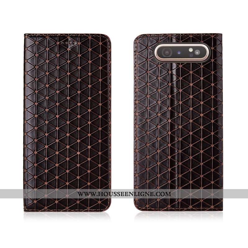 Housse Samsung Galaxy A80 Tendance Cuir Incassable Fluide Doux Délavé En Daim Véritable Téléphone Po