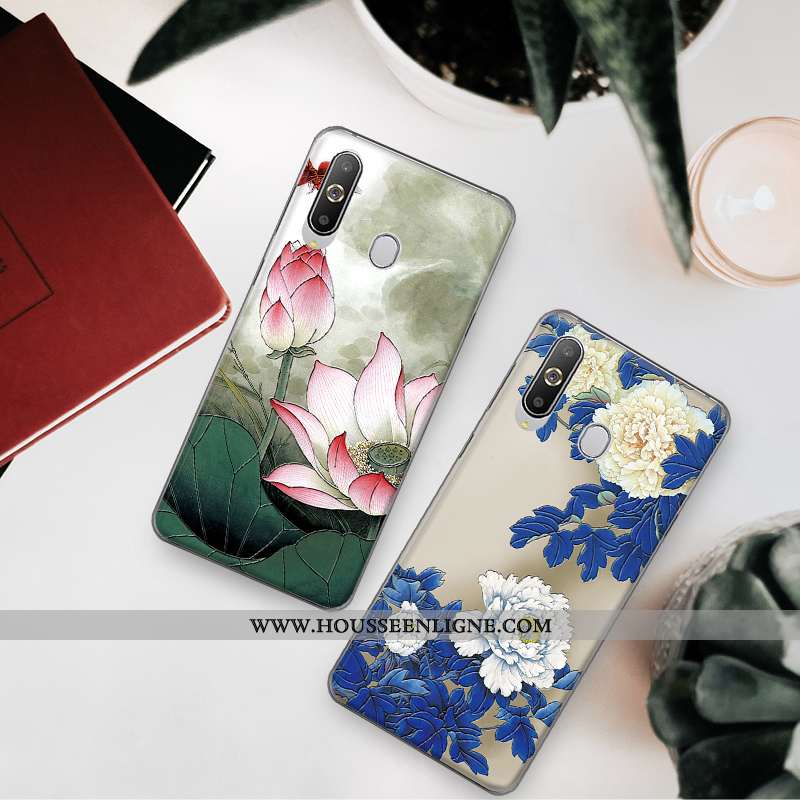 Housse Samsung Galaxy A8s Fleurs Fluide Doux Étoile Étui Téléphone Portable Incassable Gaufrage Bleu