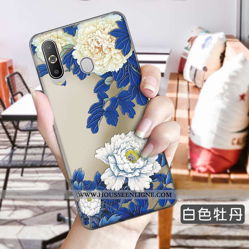 Housse Samsung Galaxy A8s Fleurs Fluide Doux Étoile Étui Téléphone Portable Incassable Gaufrage Bleu