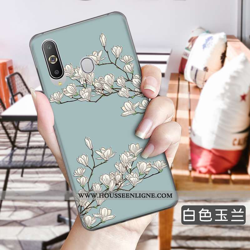 Housse Samsung Galaxy A8s Fleurs Fluide Doux Étoile Étui Téléphone Portable Incassable Gaufrage Bleu