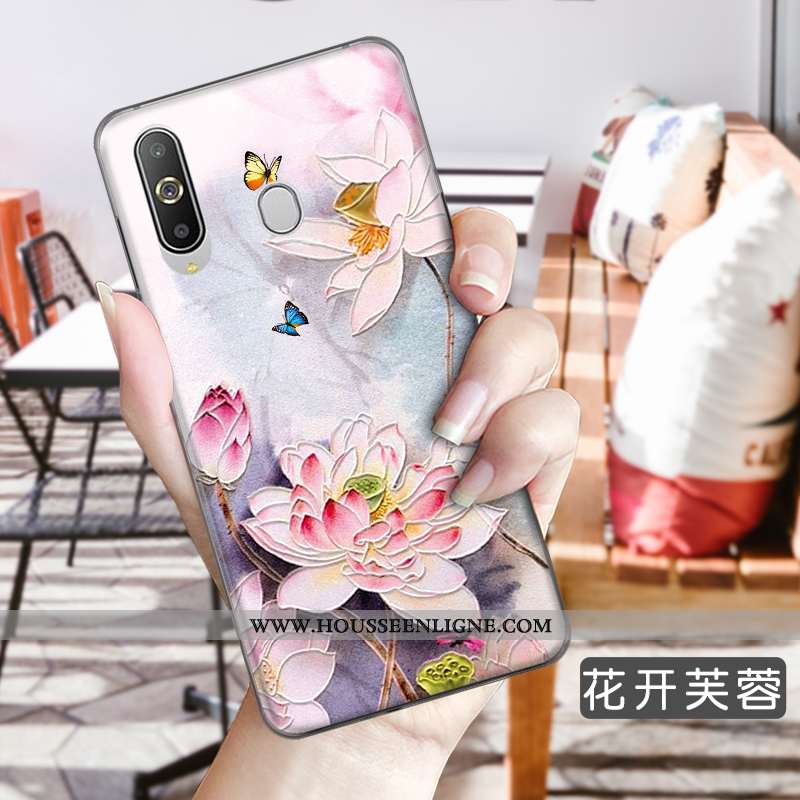 Housse Samsung Galaxy A8s Fleurs Fluide Doux Étoile Étui Téléphone Portable Incassable Gaufrage Bleu
