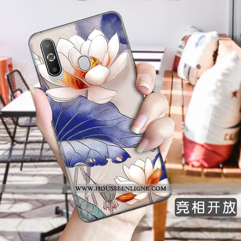 Housse Samsung Galaxy A8s Fleurs Fluide Doux Étoile Étui Téléphone Portable Incassable Gaufrage Bleu