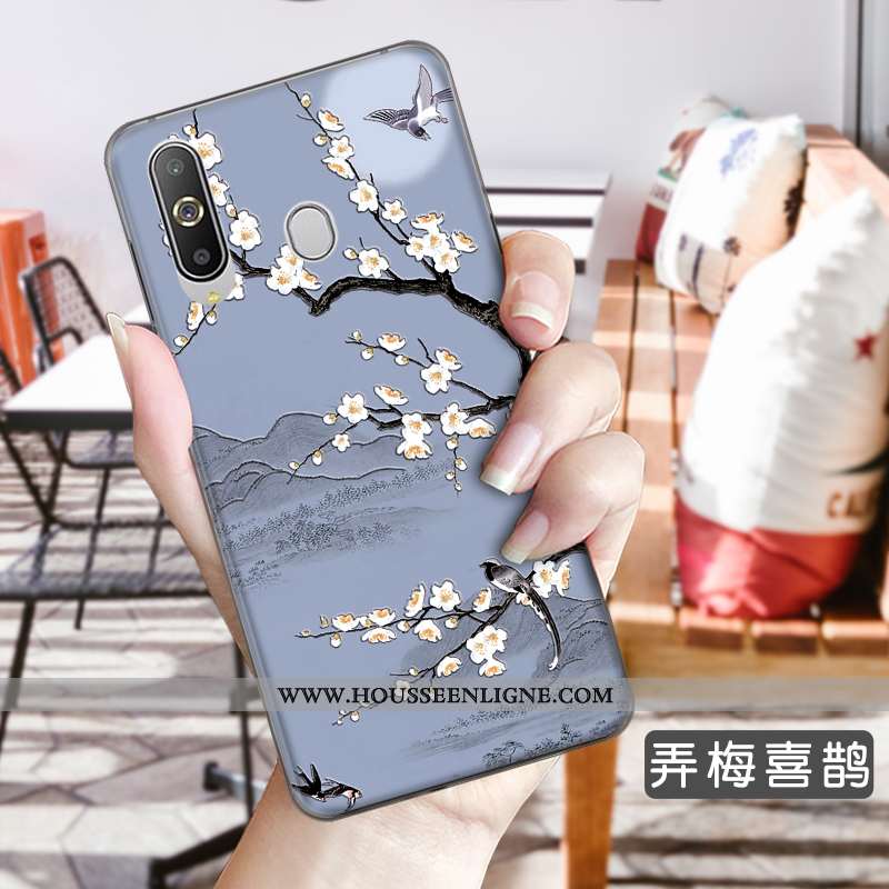 Housse Samsung Galaxy A8s Fleurs Fluide Doux Étoile Étui Téléphone Portable Incassable Gaufrage Bleu