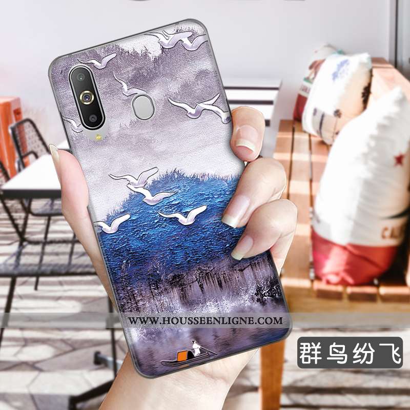 Housse Samsung Galaxy A8s Fleurs Fluide Doux Étoile Étui Téléphone Portable Incassable Gaufrage Bleu