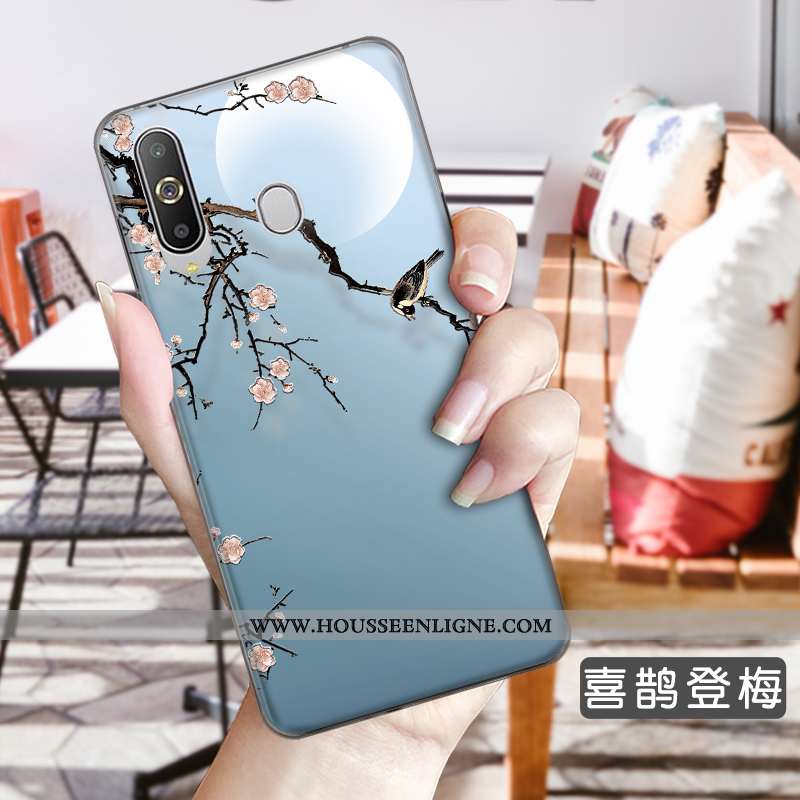 Housse Samsung Galaxy A8s Fleurs Fluide Doux Étoile Étui Téléphone Portable Incassable Gaufrage Bleu