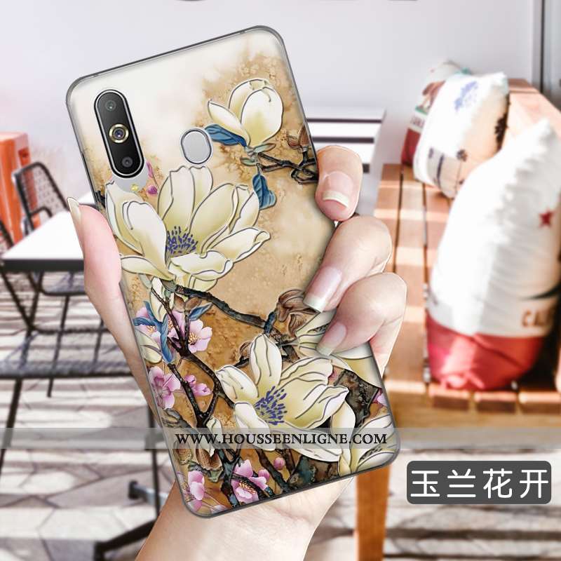 Housse Samsung Galaxy A8s Fleurs Fluide Doux Étoile Étui Téléphone Portable Incassable Gaufrage Bleu