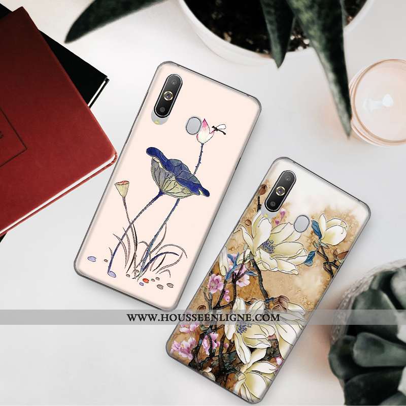 Housse Samsung Galaxy A8s Fleurs Fluide Doux Étoile Étui Téléphone Portable Incassable Gaufrage Bleu