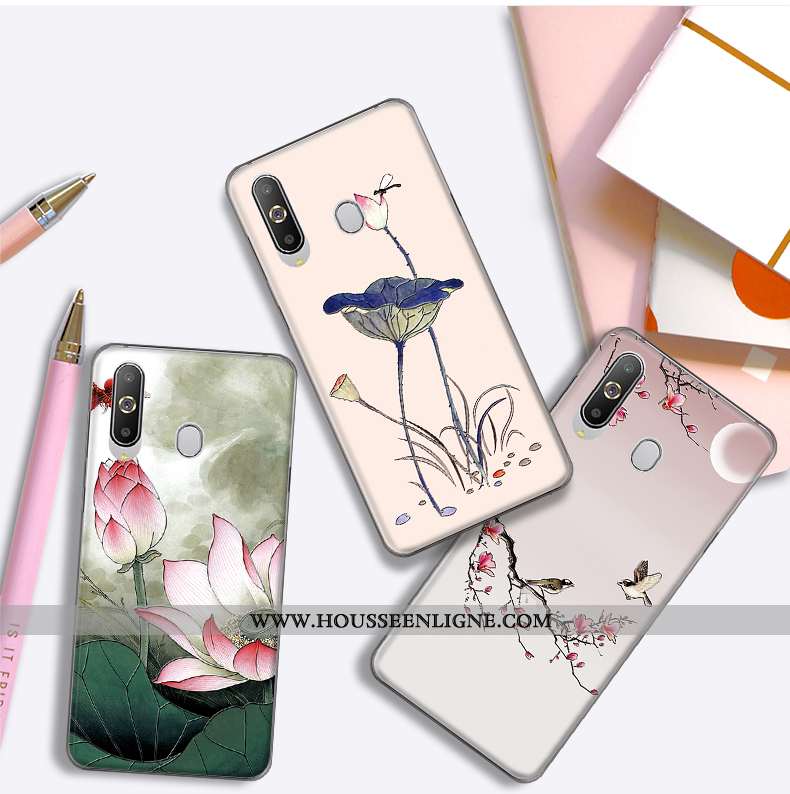 Housse Samsung Galaxy A8s Fleurs Fluide Doux Étoile Étui Téléphone Portable Incassable Gaufrage Bleu