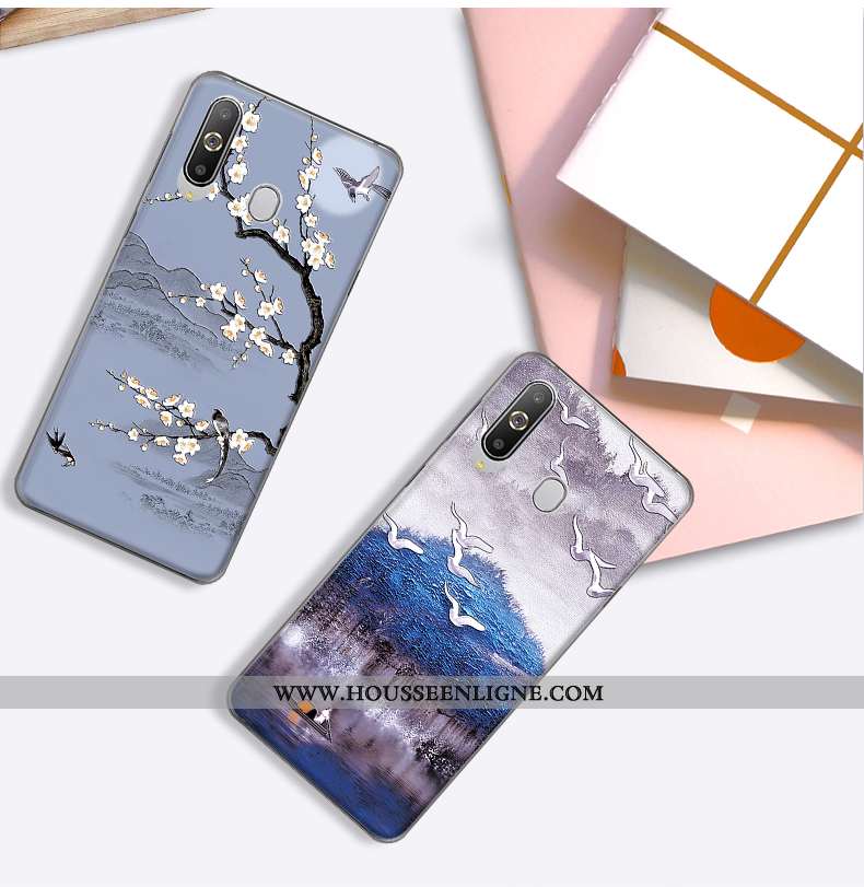 Housse Samsung Galaxy A8s Fleurs Fluide Doux Étoile Étui Téléphone Portable Incassable Gaufrage Bleu