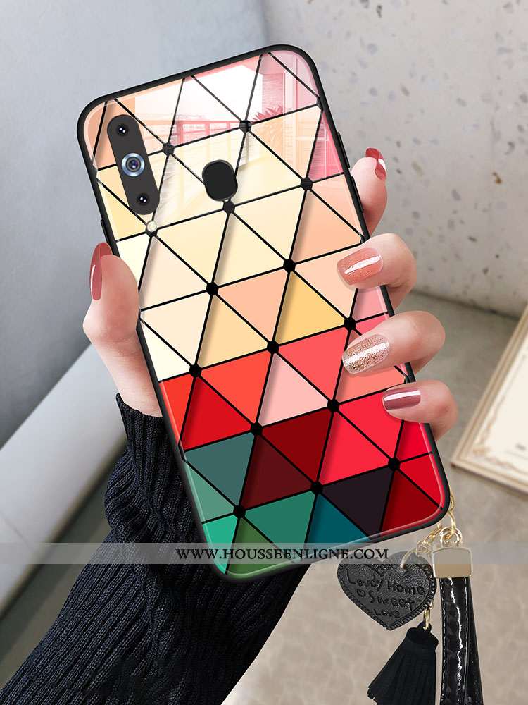 Housse Samsung Galaxy A8s Verre Nouveau Étoile Téléphone Portable Coque Losange Étui Rouge