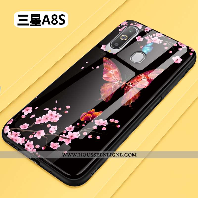 Housse Samsung Galaxy A8s Verre Personnalité Coque Incassable Silicone Étoile Noir