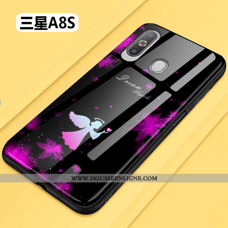 Housse Samsung Galaxy A8s Verre Personnalité Coque Incassable Silicone Étoile Noir