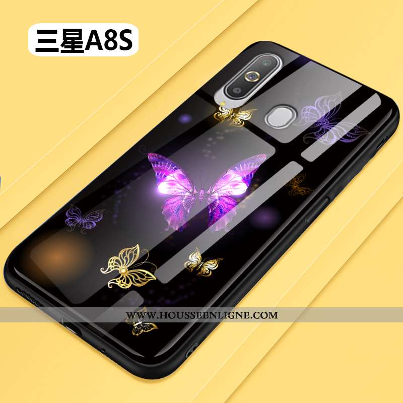 Housse Samsung Galaxy A8s Verre Personnalité Coque Incassable Silicone Étoile Noir