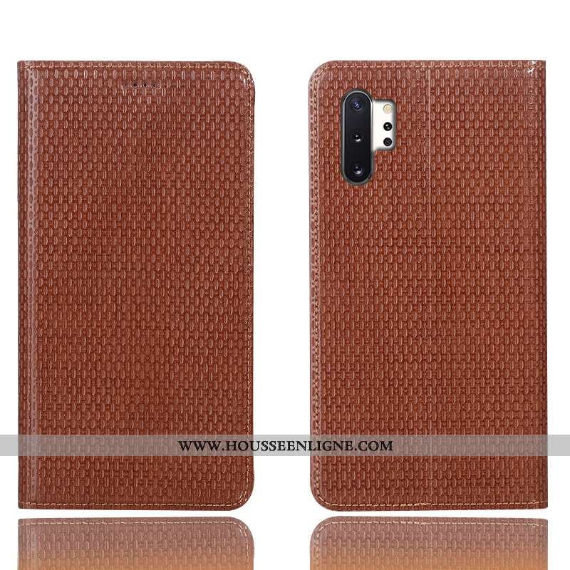 Housse Samsung Galaxy Note 10+ Cuir Véritable Protection Incassable Coque Téléphone Portable Marron 