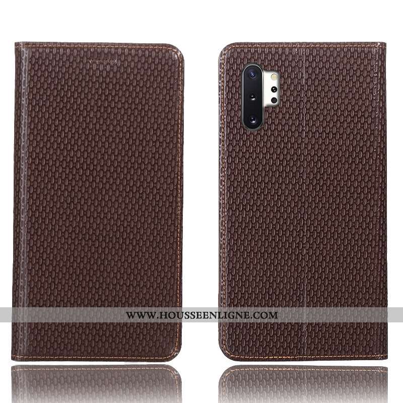 Housse Samsung Galaxy Note 10+ Cuir Véritable Protection Incassable Coque Téléphone Portable Marron 
