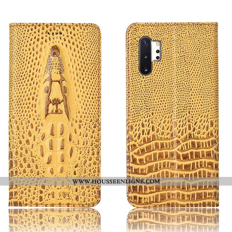 Housse Samsung Galaxy Note 10+ Cuir Véritable Protection Jaune Étoile Étui Tout Compris Téléphone Po