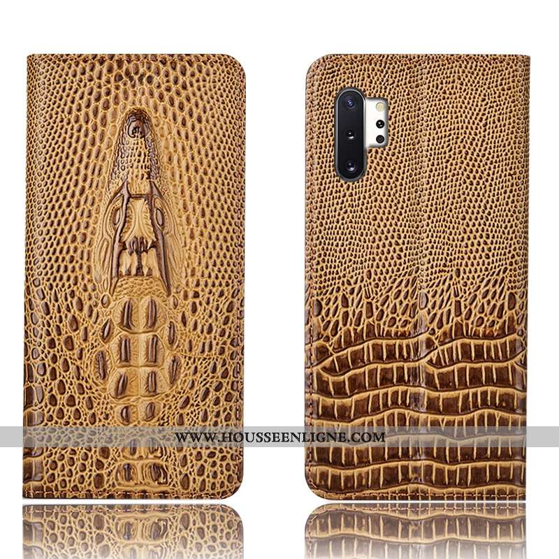 Housse Samsung Galaxy Note 10+ Cuir Véritable Protection Jaune Étoile Étui Tout Compris Téléphone Po