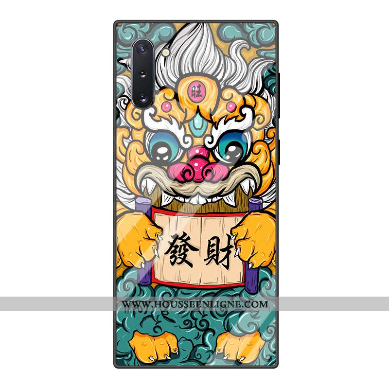 Housse Samsung Galaxy Note 10 Dessin Animé Tendance Incassable Net Rouge Vert Étoile Tempérer Verte