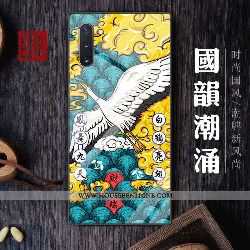 Housse Samsung Galaxy Note 10 Dessin Animé Tendance Incassable Net Rouge Vert Étoile Tempérer Verte
