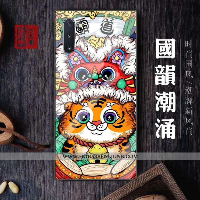 Housse Samsung Galaxy Note 10 Dessin Animé Tendance Incassable Net Rouge Vert Étoile Tempérer Verte